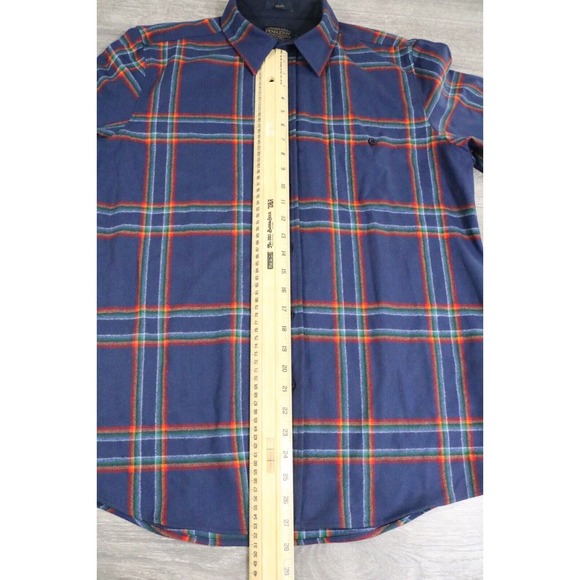 Pendleton Trail Shirt Mens Medium Plaid Virgin Wool Elbow Patch Flannel LARGE - Picture 4 of 6